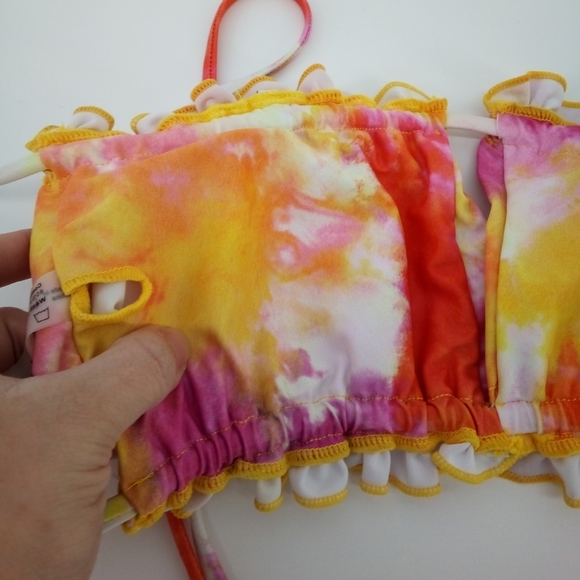 Zaful Tie Dye Orange Pink Bandeau Elastic Bikini Top Swim Swimsuit Swimwear 8 - Picture 11 of 14